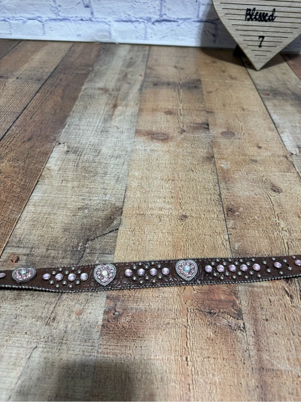 Nocona Girls Pink Heart Concho Belt Brown Rhinestone - N4425202 Size 24 Pre owne